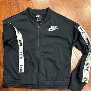 Nike Black Jacket with White Logo and Stripes